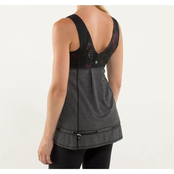 Lululemon Hustle Bustle Tank Womens 8 Heather Black Floral Shelf Bra Drawstring - Picture 2 of 16